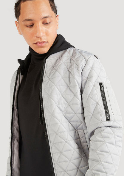 Quilted Zip Through Hooded Jacket with Long Sleeves