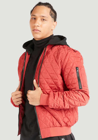 Quilted Zip Through Hooded Jacket with Long Sleeves