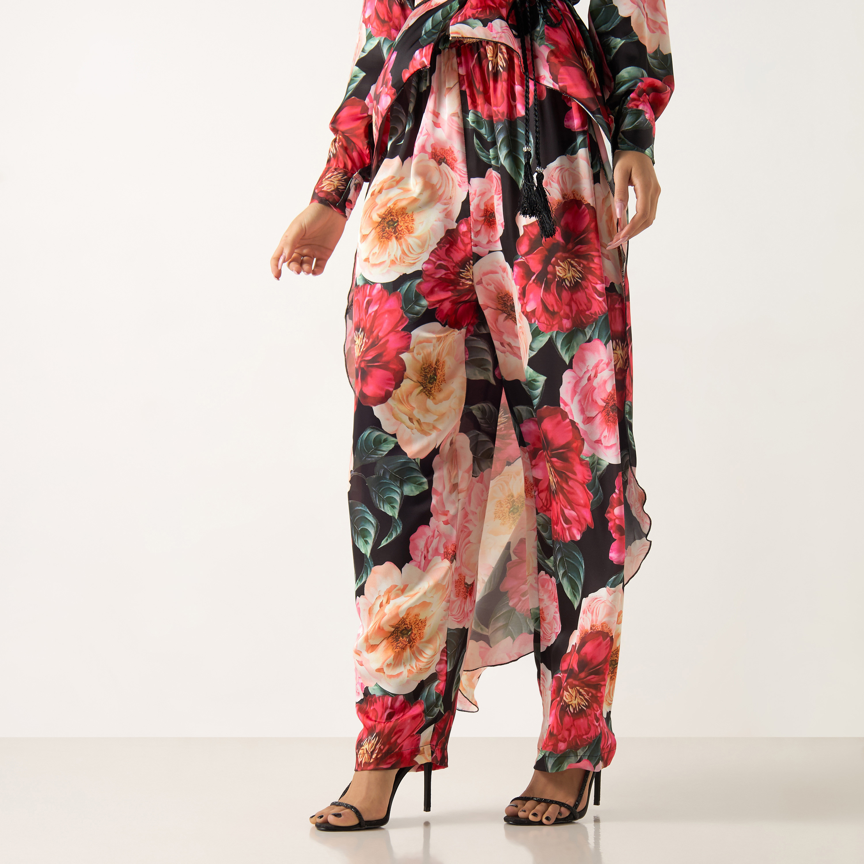 Golden Apple All-Over Floral Print Tie-Up Asymmetric Top and Pants Set-women-clothing-coordsets-image-4