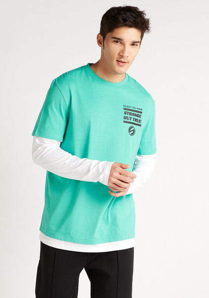 Printed T-shirt with Long Sleeves and Crew Neck