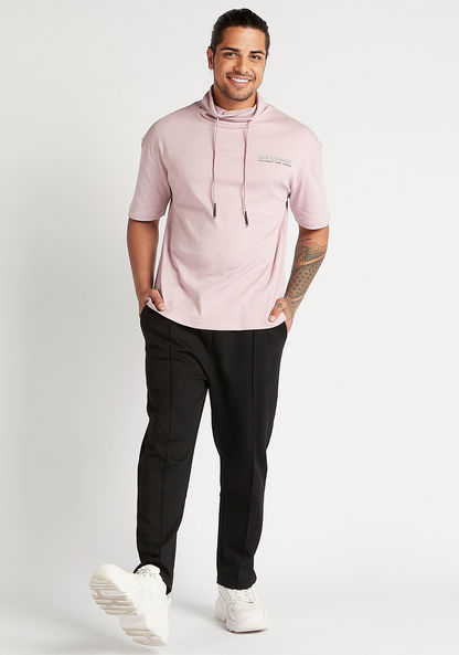 Applique Detailed T-shirt with Funnel Neck and Short Sleeves