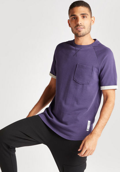 Textured T-shirt with Raglan Sleeves and Patch Pocket