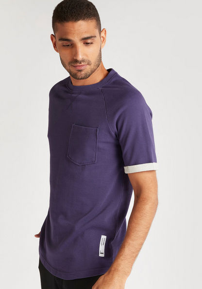 Textured T-shirt with Raglan Sleeves and Patch Pocket