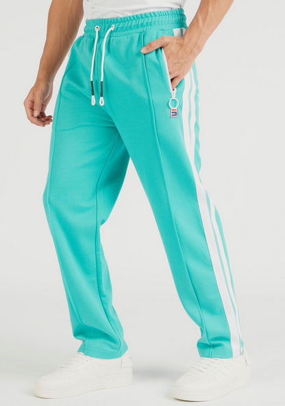 Solid Mid-Rise Joggers with Tape Detail and Drawstring Closure-Joggers-image-0