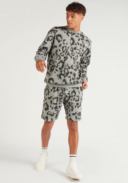 Leopard Print Mid-Rise Shorts with Drawstring Closure-Shorts-image-1