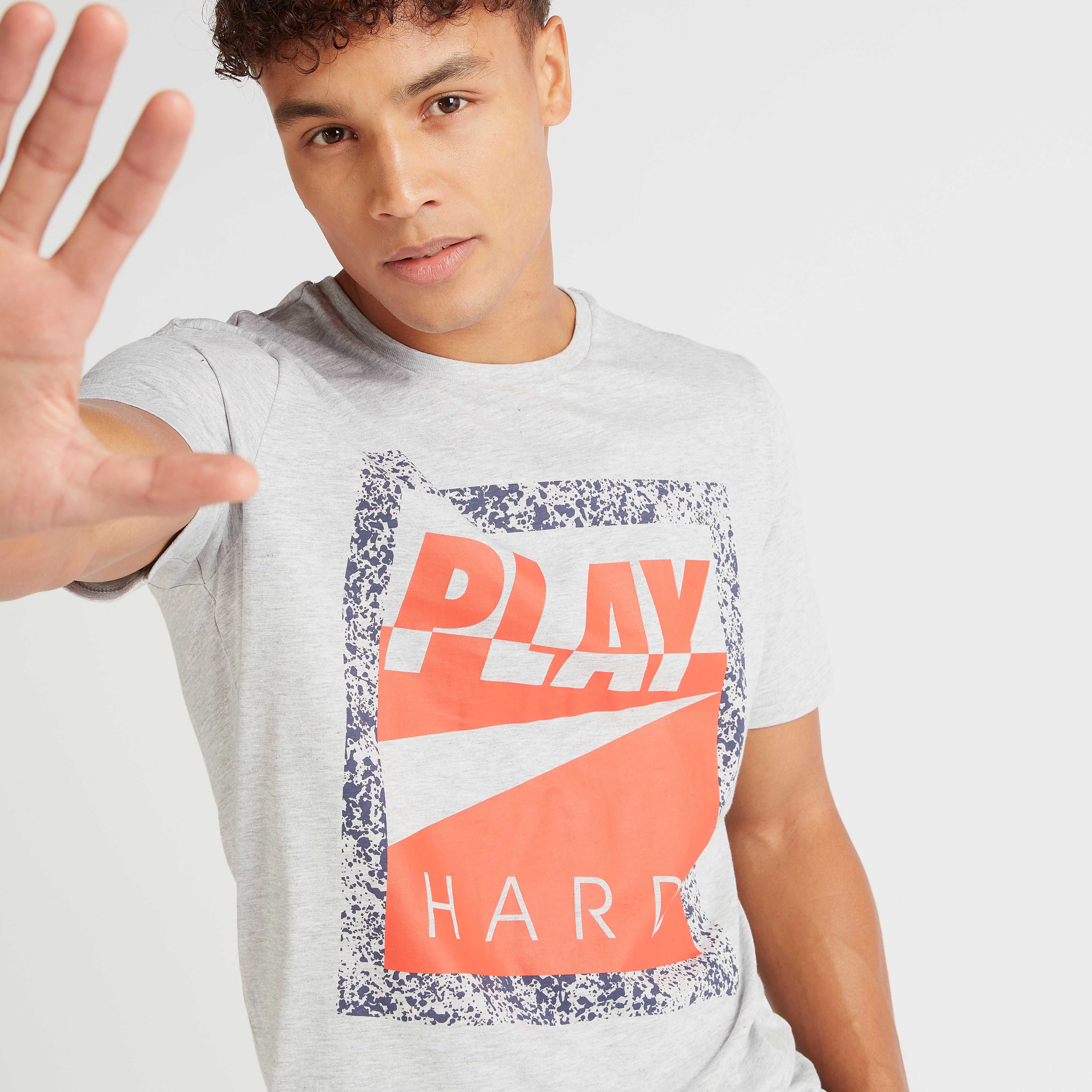 Printed Crew Neck T-shirt with Short Sleeves-men-clothing-tshirtsandpolos-tshirts-image-3