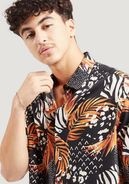 Printed Button-Up Shirt with Short Sleeves-Shirts-image-2