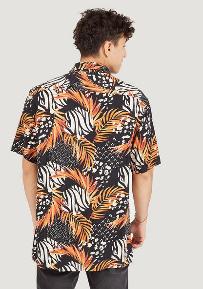Printed Button-Up Shirt with Short Sleeves-Shirts-image-3