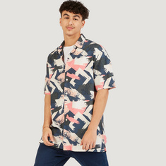 Printed Button-Up Shirt with Short Sleeves