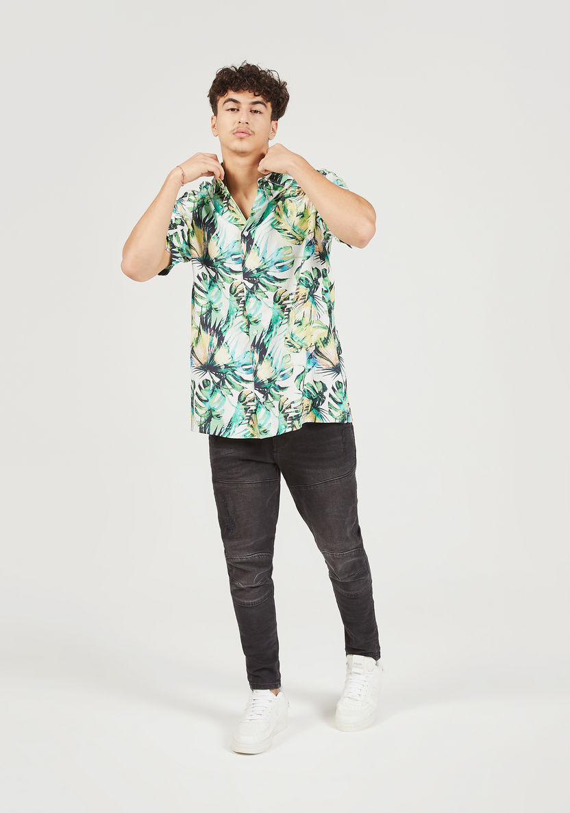 Printed Button-Up Shirt with Short Sleeves-Shirts-image-1