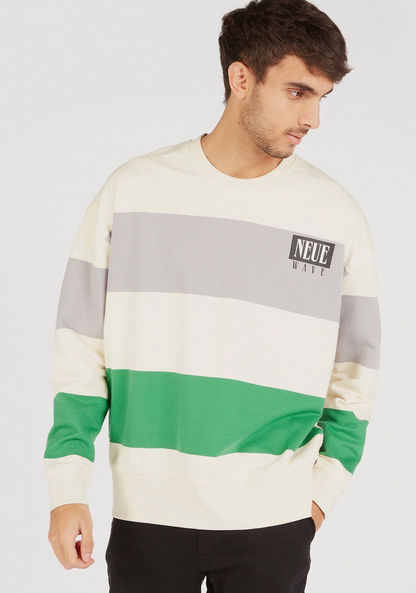 Colourblocked Printed Crew Neck Sweatshirt with Long Sleeves-Sweatshirts-image-0