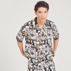 All Over Print Shirt with Lapel Collar and Short Sleeves