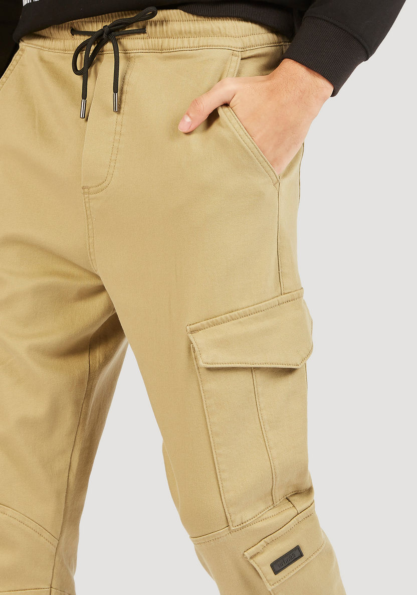 Solid Cargo Joggers with Drawstring Closure-Joggers-image-2