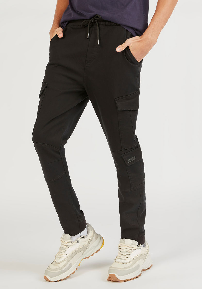 Solid Cargo Joggers with Drawstring Closure-Joggers-image-0