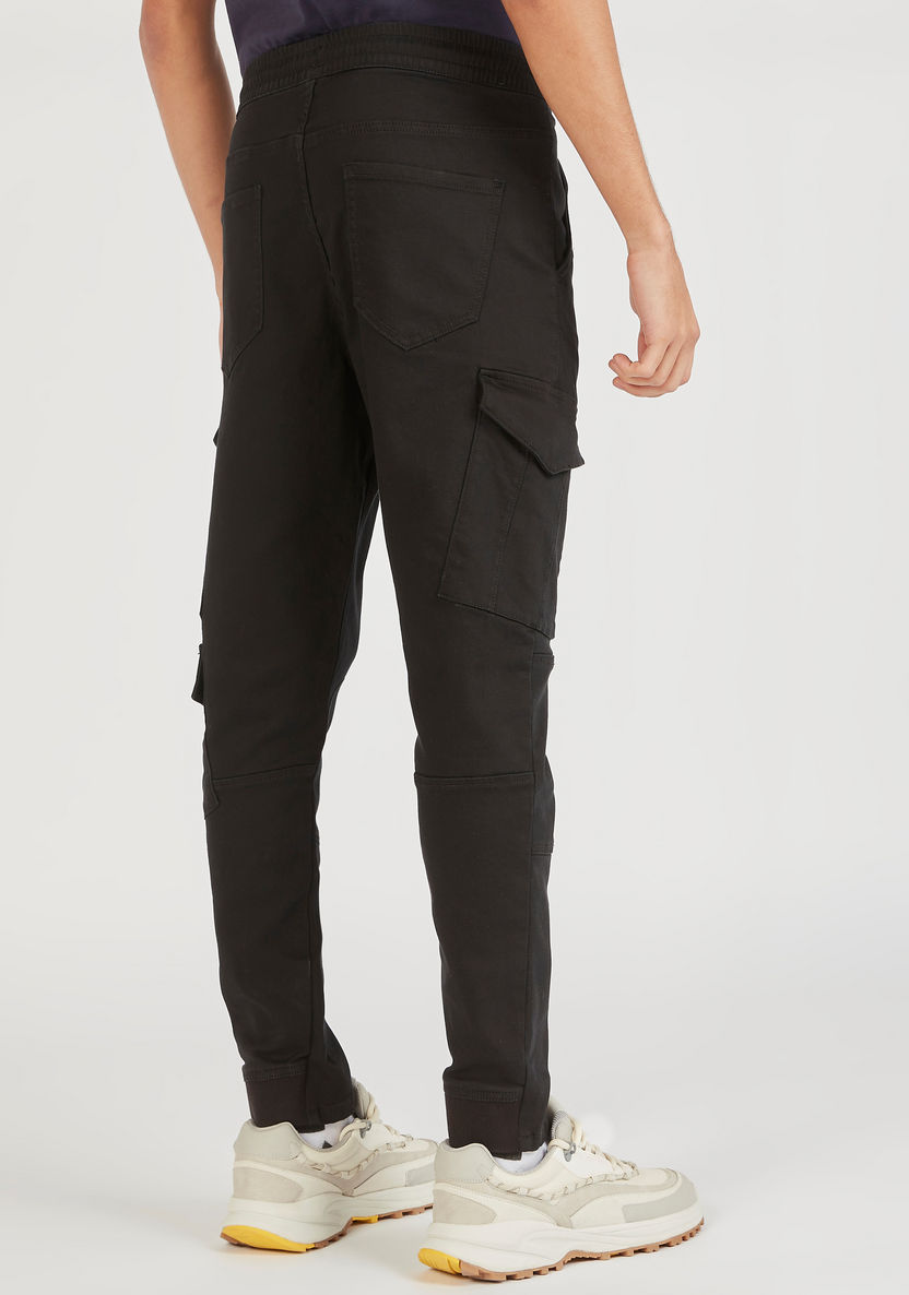 Solid Cargo Joggers with Drawstring Closure-Joggers-image-3