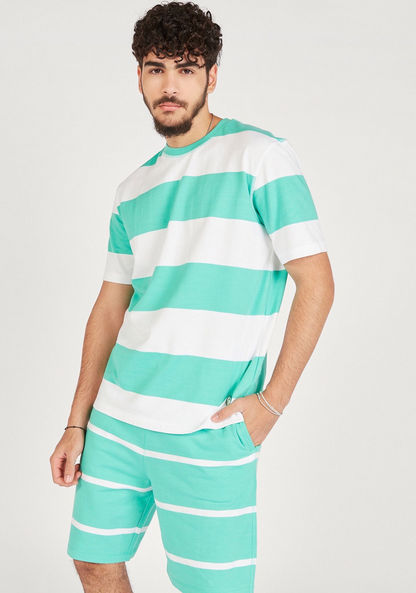 Striped Crew Neck T-shirt with Short Sleeves-T Shirts-image-0