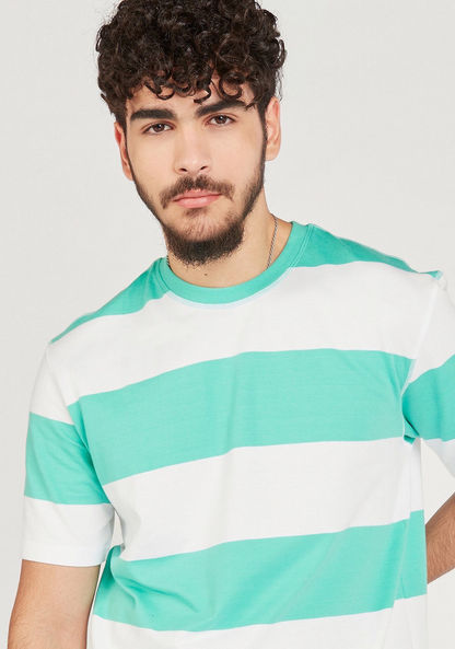 Striped Crew Neck T-shirt with Short Sleeves-T Shirts-image-2