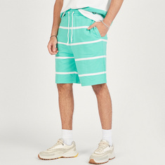 Striped Mid-Rise Shorts with Drawstring Closure and Pockets