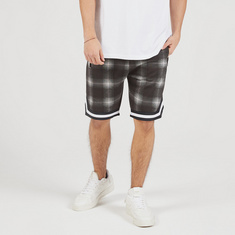 Checked Shorts with Tape Detail and Pockets