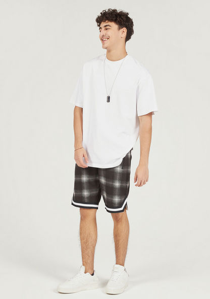 Checked Shorts with Tape Detail and Pockets-Shorts-image-1