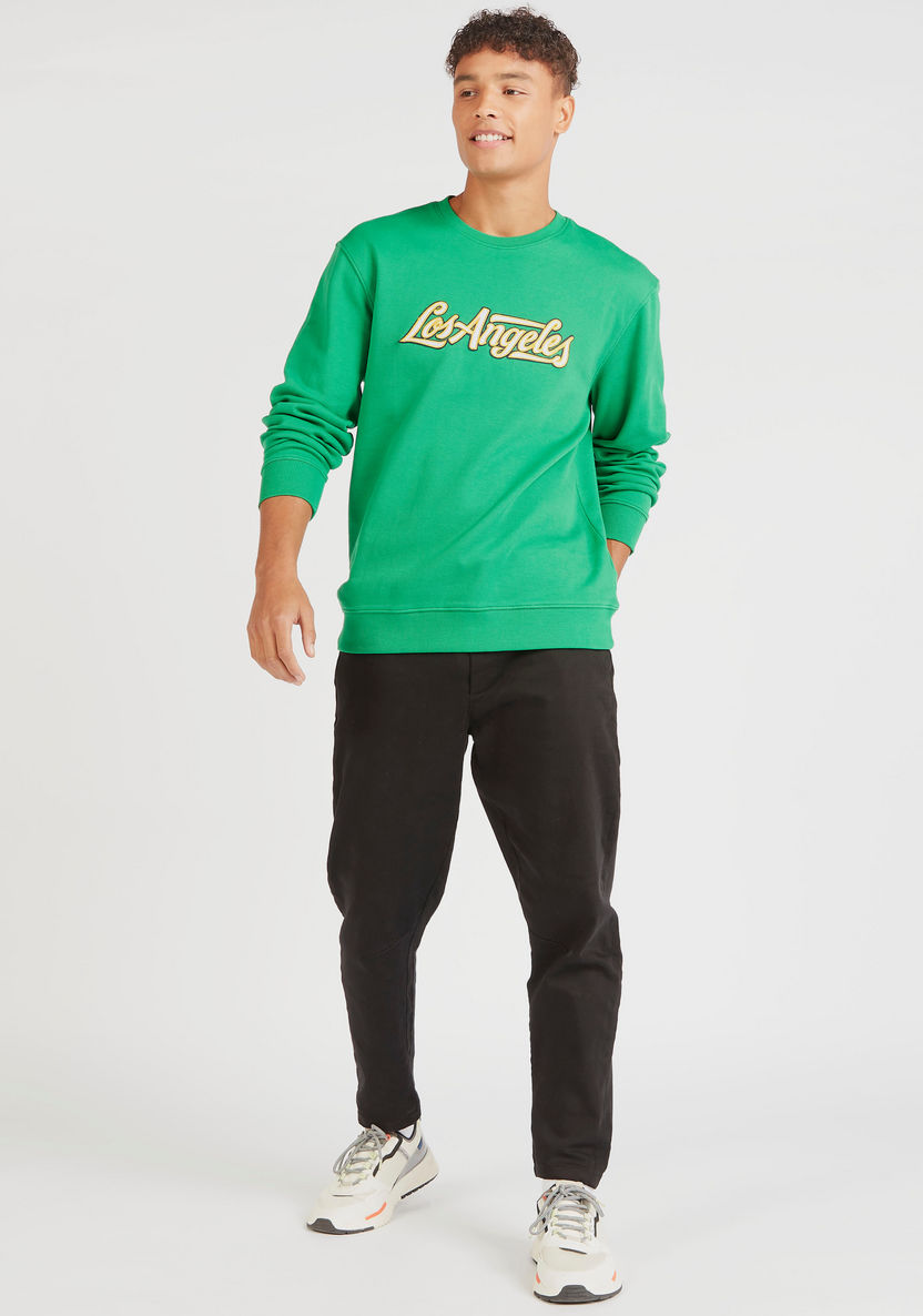 Embroidered Crew Neck Sweatshirt with Long Sleeves-Sweatshirts-image-1