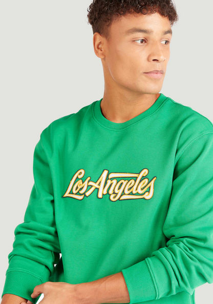 Embroidered Crew Neck Sweatshirt with Long Sleeves-Sweatshirts-image-2