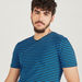 Striped V-neck T-shirt with Short Sleeves-T Shirts-thumbnail-2
