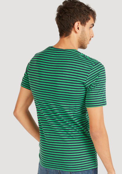 Striped V-neck T-shirt with Short Sleeves-T Shirts-image-3