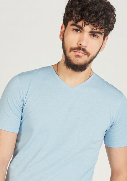 Solid V-neck T-shirt with Short Sleeves-T Shirts-image-4