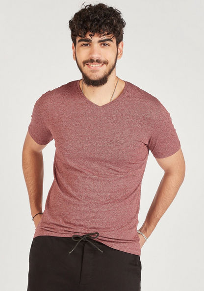 Solid V-neck T-shirt with Short Sleeves-T Shirts-image-2