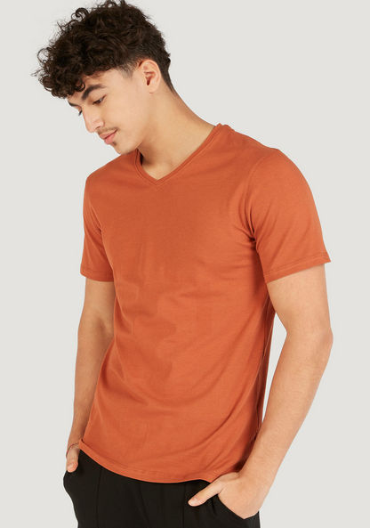 Solid V-neck T-shirt with Short Sleeves-T Shirts-image-0
