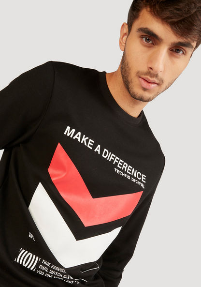 Graphic Print Crew Neck Sweatshirt with Long Sleeves-Sweatshirts-image-0
