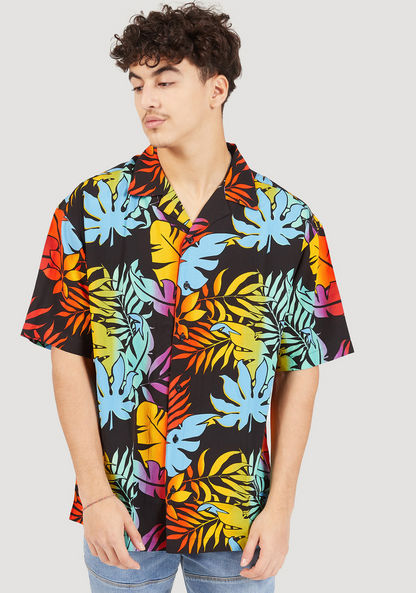 Tropical Print Shirt with Camp Collar and Short Sleeves-Shirts-image-0