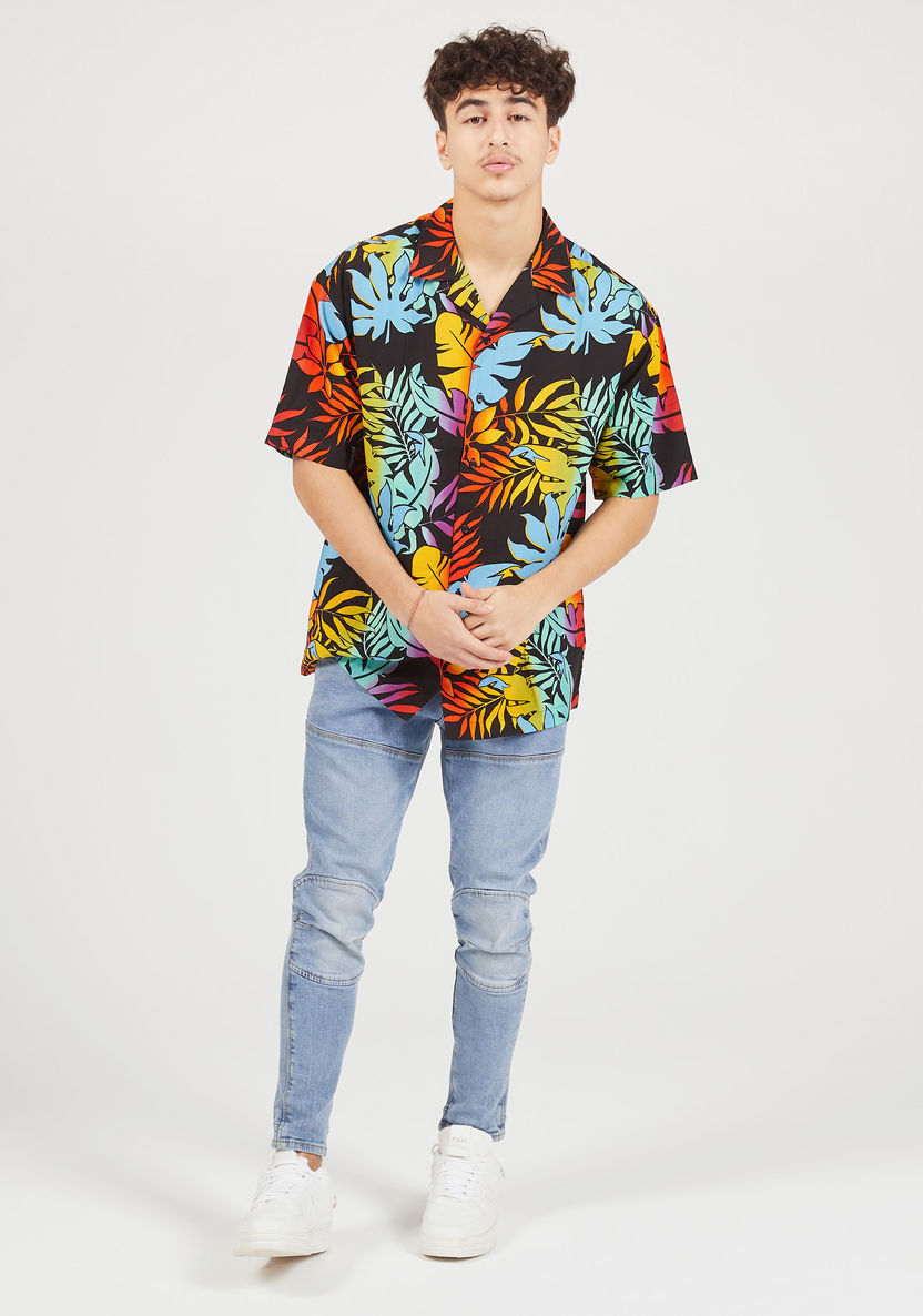 Tropical Print Shirt with Camp Collar and Short Sleeves-Shirts-image-1