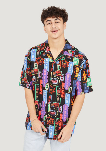 All Over Print Shirt with Camp Collar and Short Sleeves-Shirts-image-0