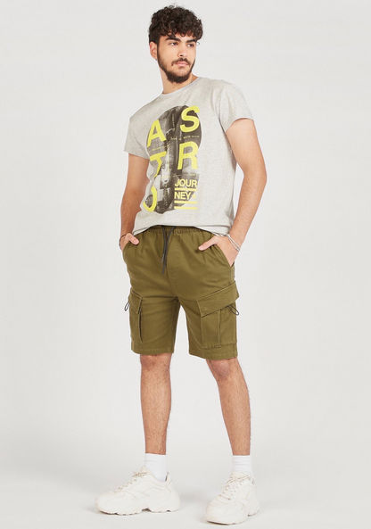Solid Cargo Shorts with Drawstring Closure and Pockets-Shorts-image-1