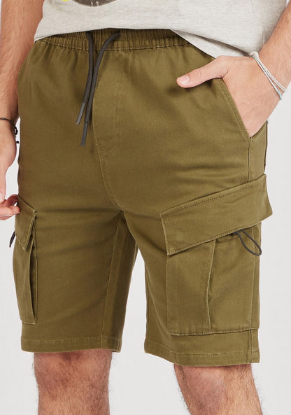 Solid Cargo Shorts with Drawstring Closure and Pockets-Shorts-image-2
