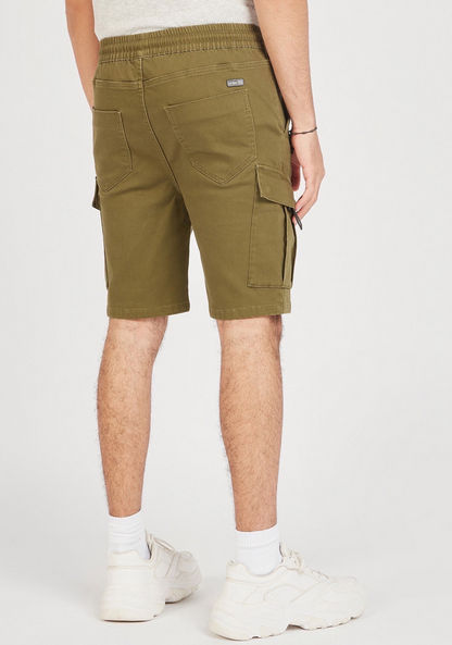 Solid Cargo Shorts with Drawstring Closure and Pockets-Shorts-image-3