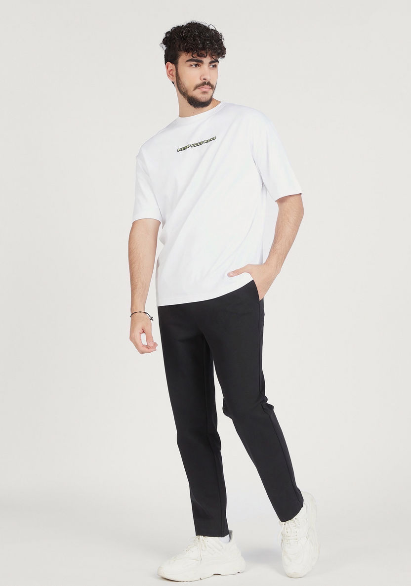 Solid Mid-Rise Track Pants with Drawstring Closure and Pockets-Pants-image-1