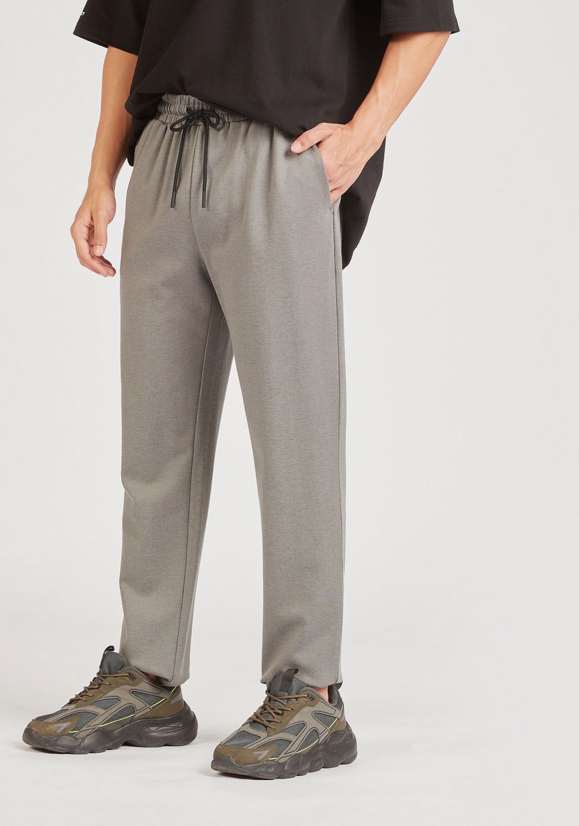 Solid Mid-Rise Track Pants with Drawstring Closure and Pockets-Pants-image-0