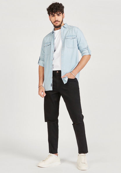 Skinny Fit Mid-Rise Distressed Jeans with Pockets-Jeans-image-1