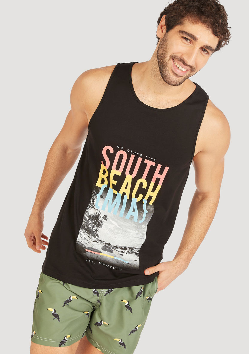 Printed Sleeveless Vest with Round Neck-Vests-image-1
