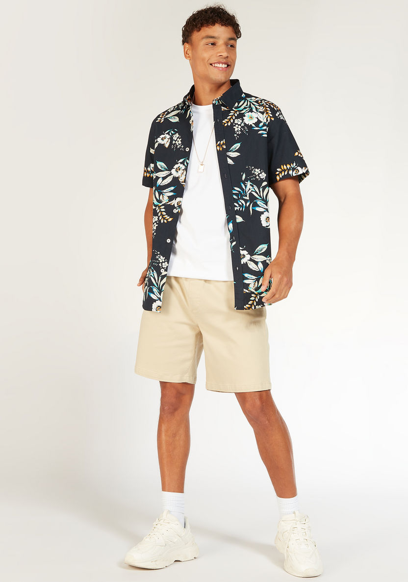 All-Over Floral Print Shirt with Short Sleeves-Shirts-image-1