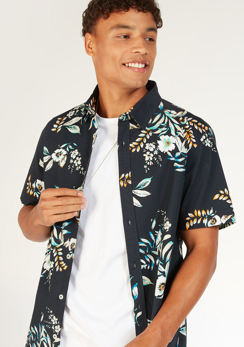 All-Over Floral Print Shirt with Short Sleeves-Shirts-image-4
