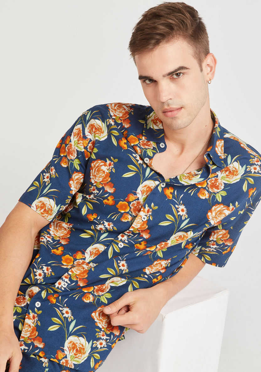 Floral Print Shirt with Short Sleeves and Button Closure-Shirts-image-0