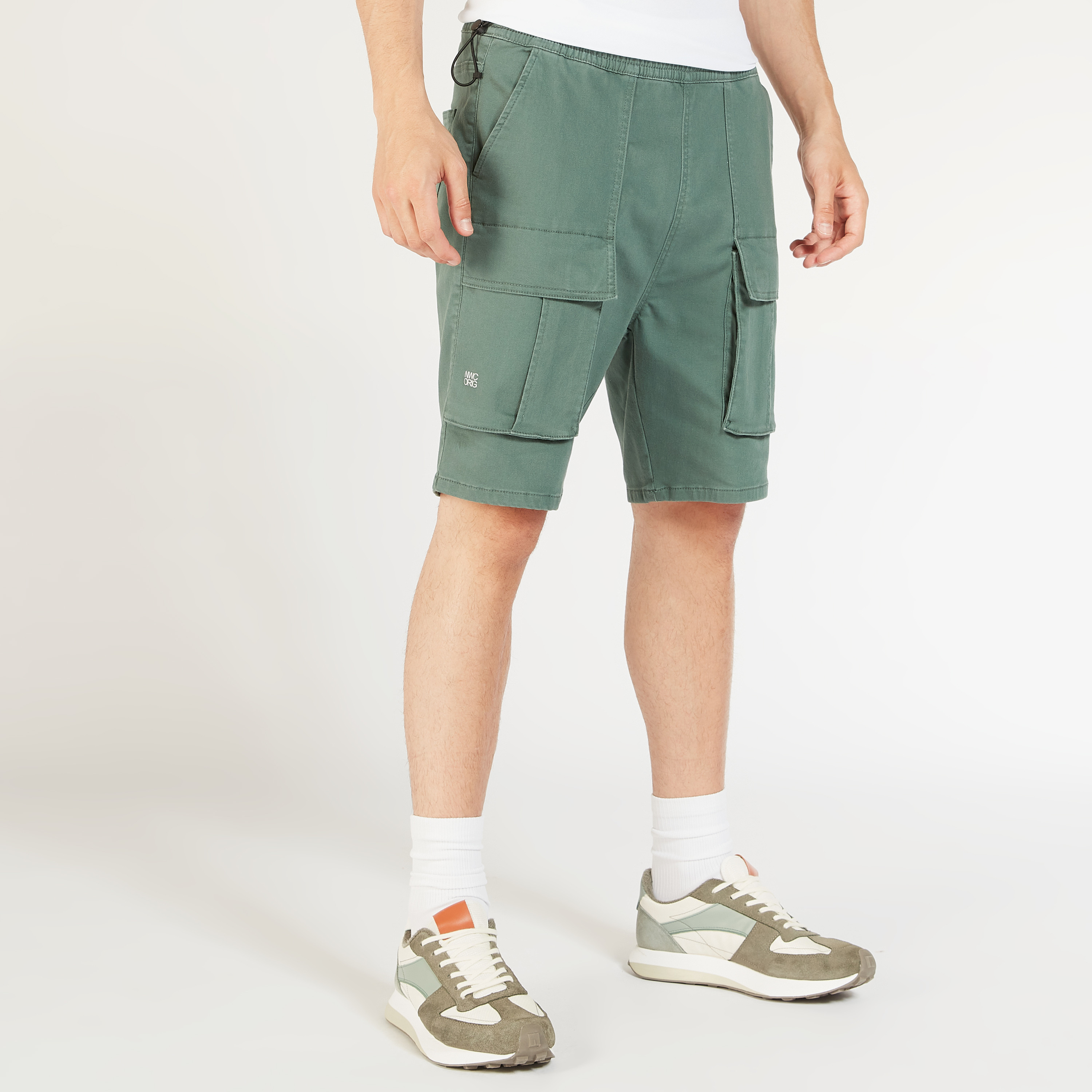 Solid Mid-Rise Shorts with Elasticated Waistband and Pockets-men-clothing-bottoms-shorts-image-1