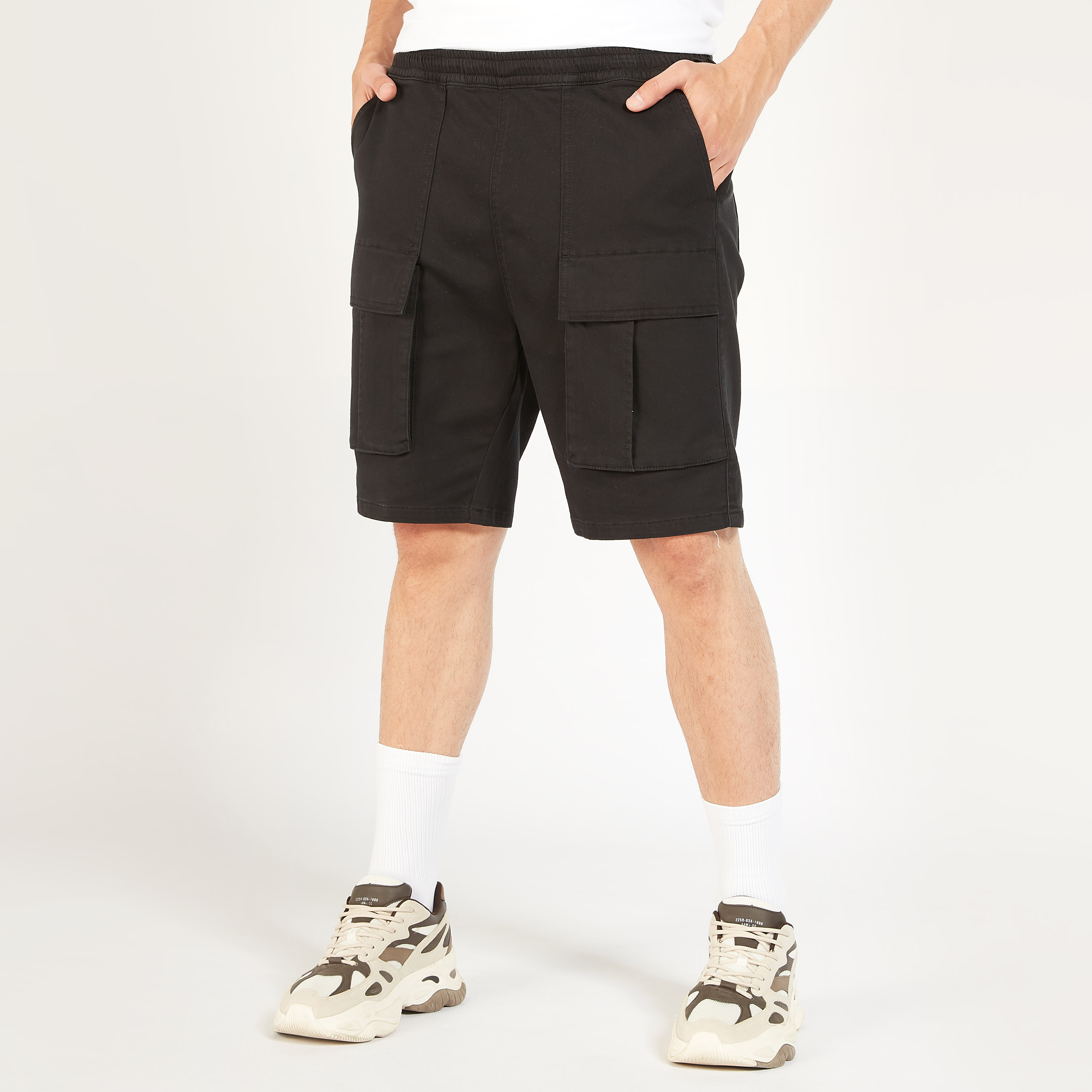 Solid Mid-Rise Shorts with Elasticated Waistband and Pockets-men-clothing-bottoms-shorts-image-13