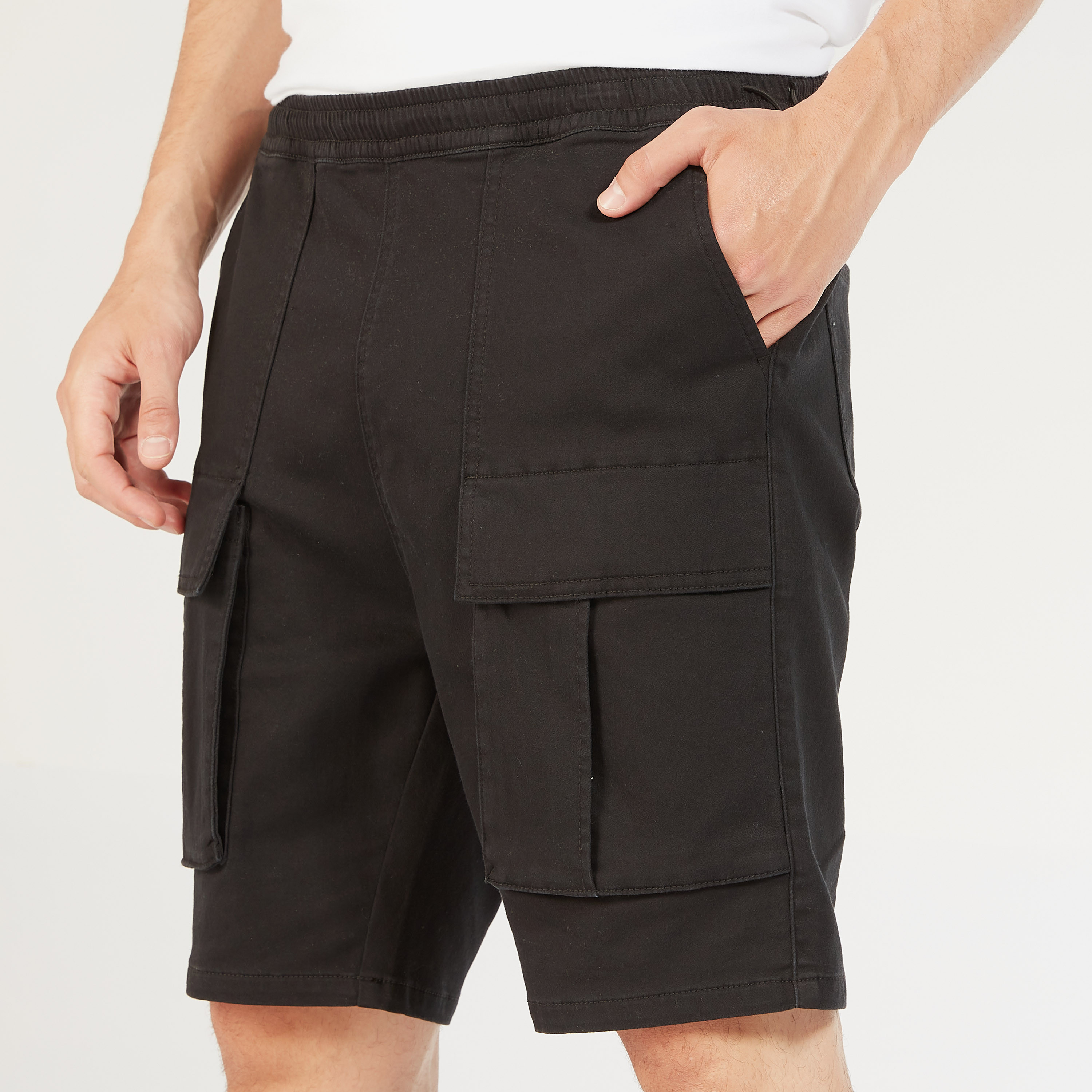 Solid Mid-Rise Shorts with Elasticated Waistband and Pockets-men-clothing-bottoms-shorts-image-15