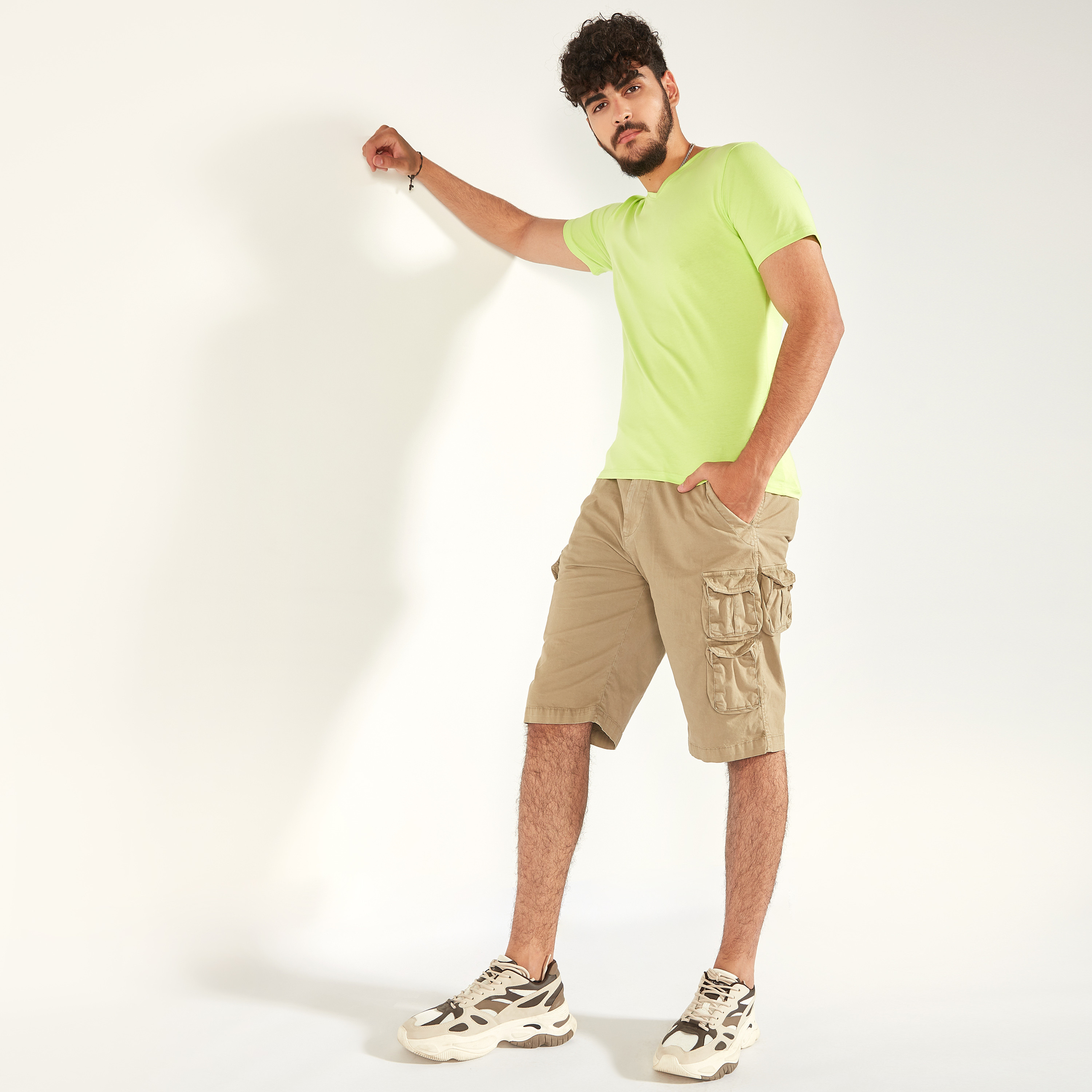 Solid T-shirt with V-neck and Short Sleeves-men-clothing-tshirtsandpolos-tshirts-image-1