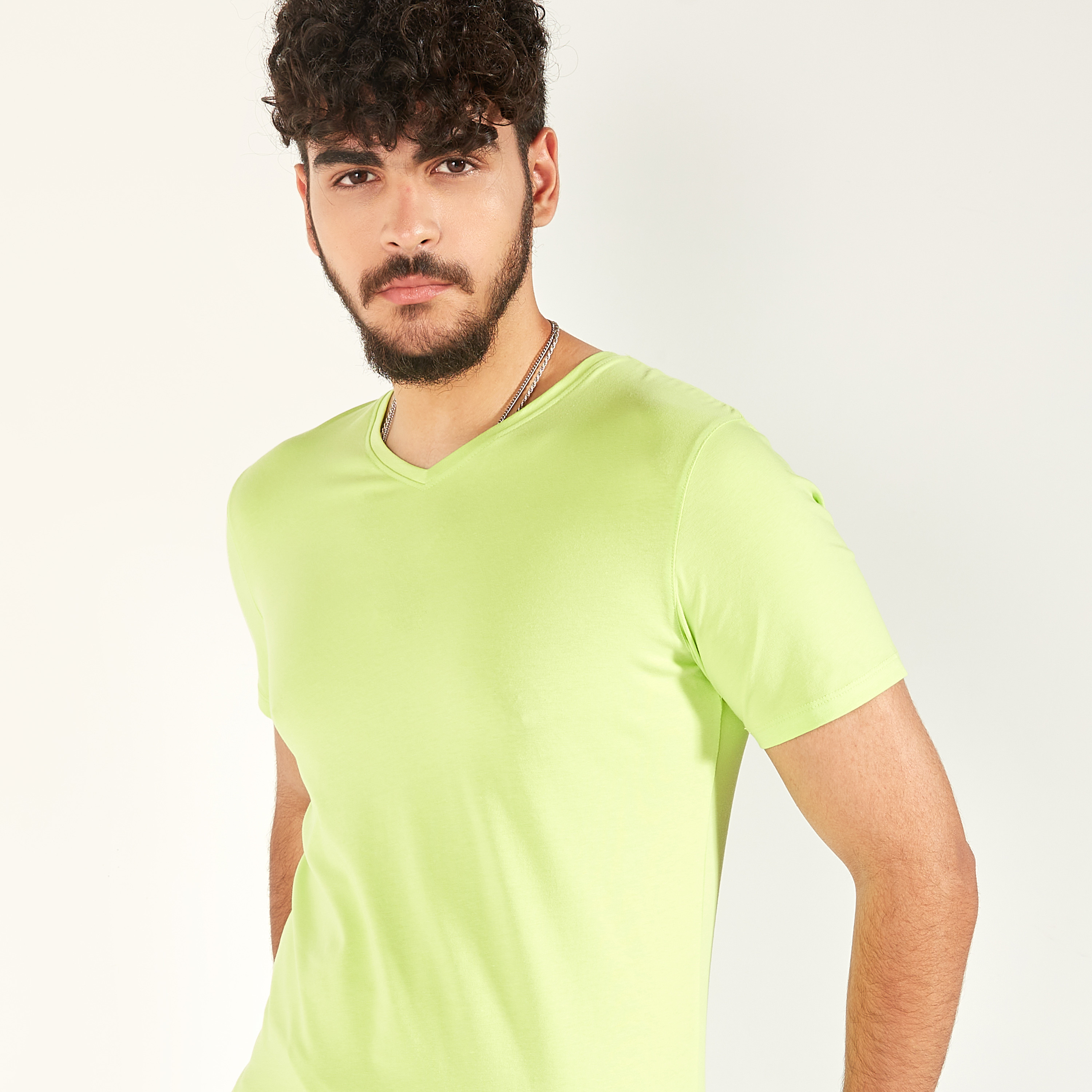 Solid T-shirt with V-neck and Short Sleeves-men-clothing-tshirtsandpolos-tshirts-image-2